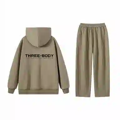 三体 到这里来吧系列 简约基础款字母印花宽松美式复古百搭连帽开衫长袖垂感自然直筒潮牌跑步健身篮球休闲运动套装 男女同款
