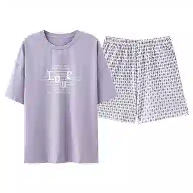 莫代尔 轻柔个性纯棉圆领舒适亲肤细腻无束缚时尚短袖三分裤睡衣套装 女款 紫色