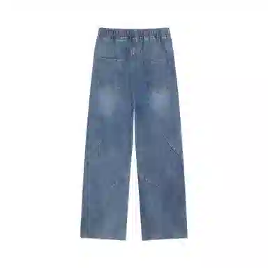 美式复古高街风显高显瘦垂感休闲阔腿经典百搭褶皱设计纯色基础款中腰潮流百搭抽绳宽松直筒裤做旧简约舒适系带牛仔裤 男女同款