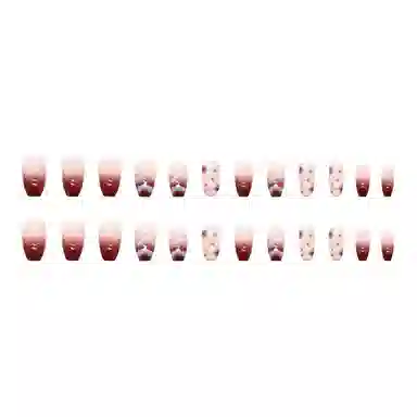 馨枕居 短芭蕾色山丘山茶花  穿戴甲 短方酒红色渐变 可爱