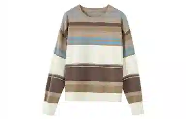 【dme】 通勤圆领条纹亲肤舒适长袖针织衫 女款 卡其