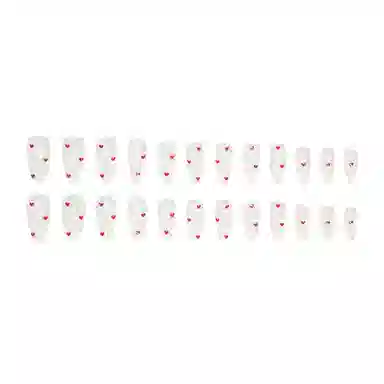 馨枕居 酸奶白搭配酒红爱心  穿戴甲 杏仁白色纯色 可爱