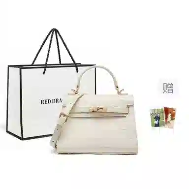 红蜻蜓 高级时髦百搭休闲鳄鱼纹 牛皮 单肩斜挎包 女款 奶白色