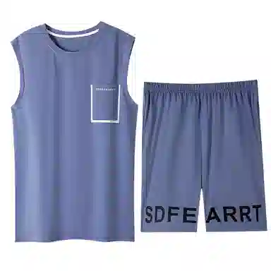 潞优野 圆领舒适无袖背心短裤睡衣套装 男款