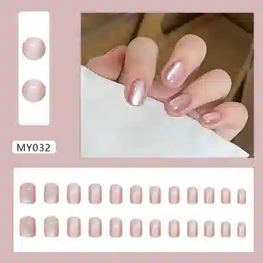 馨枕居 可拆卸粉透玻璃珠  穿戴甲 短款粉色纯色 猫眼