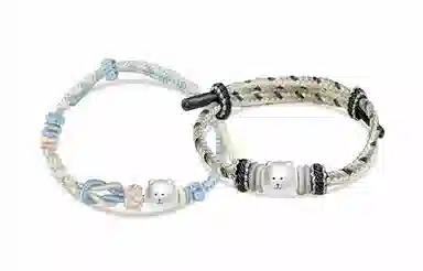 【S999纯银】 牧言 自嘲熊 萌趣可爱卡通简约小众设计高级感 立体磨砂小熊镂空交织如意结双色编绳 恋爱好运 足银 手绳 男女同款情侣款