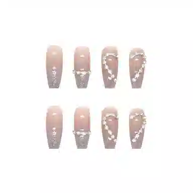 馨枕居 芭蕾爱心拼钻  穿戴甲 长款裸色纯色 爆闪