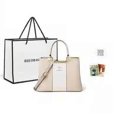 红蜻蜓 经典妈妈包复古简约设计通勤实用大容量拉链开合 牛皮 单肩包斜挎包手提包 常规 女款 米白色