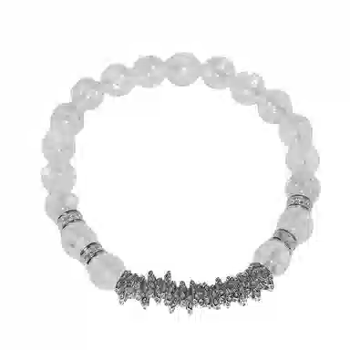 金杰福 冰裂微镶钻银饰叠戴款小众精致手饰天然 白水晶 手串 女款