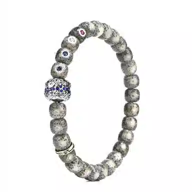 钰澜文玩 龙虎山毛感料镶嵌+水纹珠搭配款佛珠手把件 星月菩提 手串 男女同款情侣款