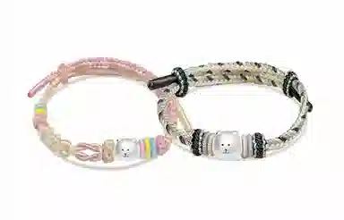 【S999纯银】 牧言 自嘲熊 萌趣可爱卡通简约小众设计高级感 立体磨砂小熊镂空交织如意结双色编绳 恋爱好运 足银 手绳 男女同款情侣款