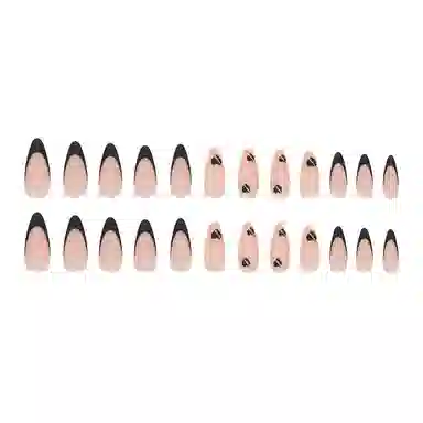 馨枕居 黑色爱心磨砂  穿戴甲 杏仁裸色纯色 法式