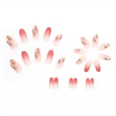 馨枕居 冰透圆头  穿戴甲 长款粉色渐变 镜面