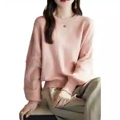 【dme】 纯色圆领宽松针织衫 女款 古粉