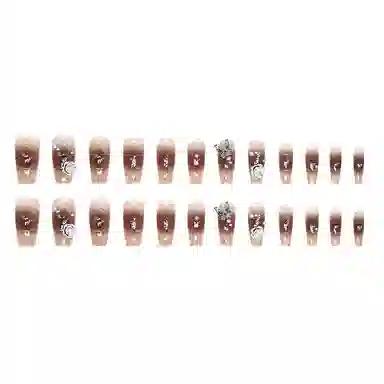 馨枕居 深色系显白芭蕾水晶蝴蝶山茶花  穿戴甲 长款黑色晕染 无痕透明