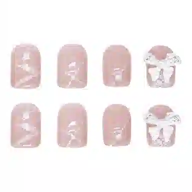 馨枕居 闪亮蝴蝶结  穿戴甲 短款粉色纯色 细闪 可拆卸