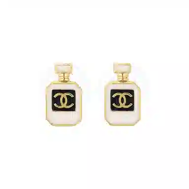 CHANEL Logo Enamel Earrings White