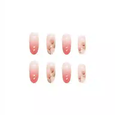 馨枕居 冰透圆头  穿戴甲 长款粉色渐变 镜面