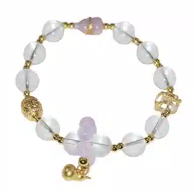 金杰福 紫玉点睛金皇冠葫芦双坠雕花球天然 白水晶 手串 女款