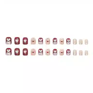 馨枕居 氛围爆闪大红爱心兔子气质显白  穿戴甲 短方圆红色跳色 可爱