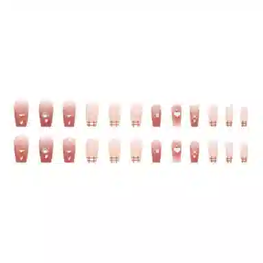 馨枕居 法式格纹闪钻  穿戴甲 长款粉色晕染 可爱 立体爱心