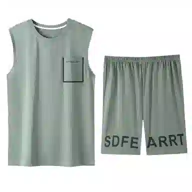 潞优野 圆领舒适无袖背心短裤睡衣套装 男款