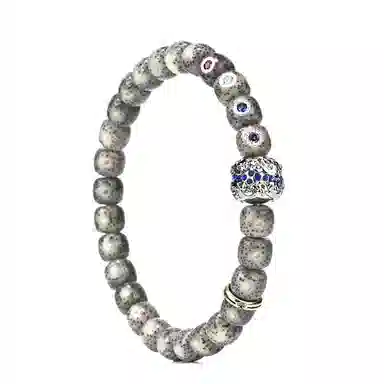 钰澜文玩 龙虎山毛感料镶嵌+水纹珠搭配款佛珠手把件 星月菩提 手串 男女同款情侣款