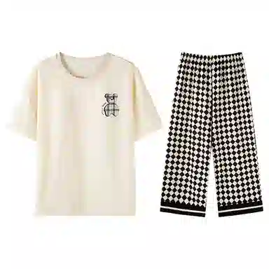 兰缪 亲肤卡通简约短袖七分裤可外穿家居服睡衣套装 女款 图片色