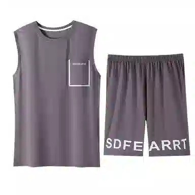 潞优野 圆领舒适无袖背心短裤睡衣套装 男款