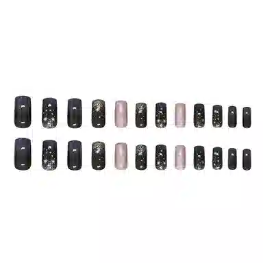 馨枕居 繁星万千夜空细闪时尚百搭  穿戴甲 中长款黑紫色晕染 爆闪