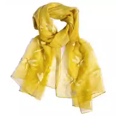 红豆 真丝时尚绣花长巾 羊毛桑蚕丝混纺 丝巾 女款