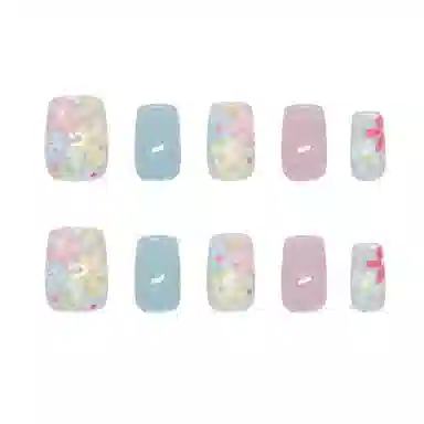 馨枕居 春日清新小花猫  穿戴甲 方圆粉色晕染