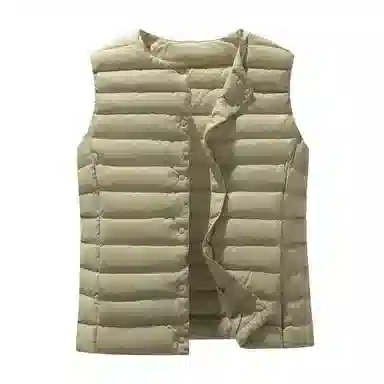 鸭鸭 纯色单排扣圆领无袖内搭外穿百搭日系极简风羽绒马甲 女款