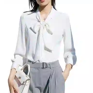 晚白 纯色纽扣长袖衬衫 女款 白色