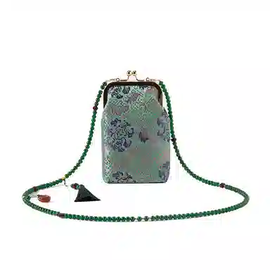 上海故事 宋锦新中式国风搭配旗袍口金复古 桑蚕丝 手机包 小号 女款 桃粉色 天空蓝