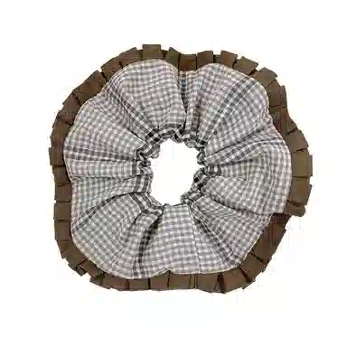 彤彤兔 韩式复古学院风棕色格子大肠小众气质后脑勺扎 布艺 发圈 女款