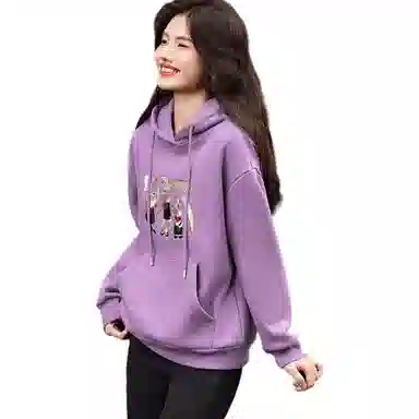 【dme】 连帽休闲宽松加绒加厚卡通印花长袖卫衣 女款