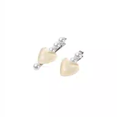 水中玉 超仙爱心仿珍珠发卡高级感侧边碎发刘海夹可爱少女夹子头饰 合金 发夹 女款