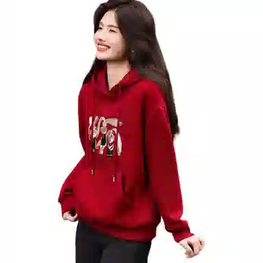 【dme】 连帽休闲宽松加绒加厚卡通印花长袖卫衣 女款