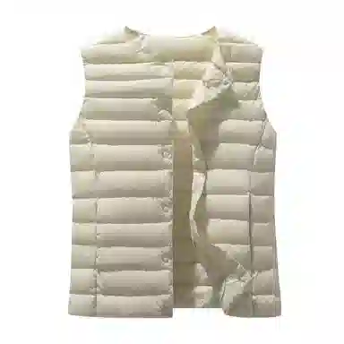 鸭鸭 纯色单排扣圆领无袖内搭外穿百搭日系极简风羽绒马甲 女款