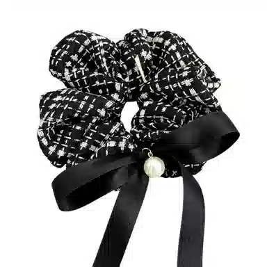 彤彤兔 韩版小香风大肠黑白格子粗线条头花扎马尾发绳发饰 布艺 发圈 女款