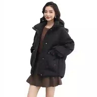 鸭鸭 纯色连帽短款加厚保暖休闲通勤韩系时尚百搭羽绒服 女款