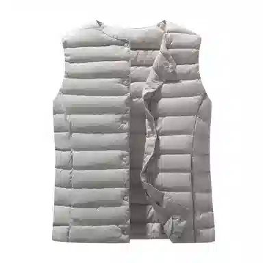 鸭鸭 纯色单排扣圆领无袖内搭外穿百搭日系极简风羽绒马甲 女款