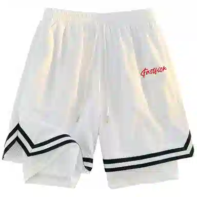 快鱼 美式复古简约基础学院风签名字体手绘印花宽松舒适百搭透气运动户外松紧中腰系带五分休闲短裤 男女同款