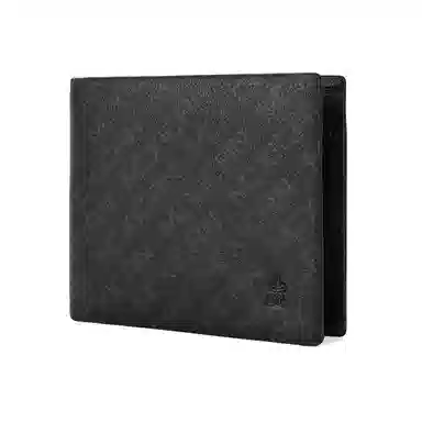 稻草人 时尚品牌字母印花通铺短款两折多功能大钞位带证件视窗高级感 牛皮革 钱包 男款 黑色