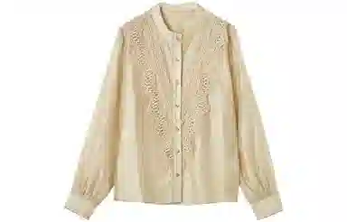 【dme】 纯色立领休闲蕾丝花边长袖衬衫 女款 卡其