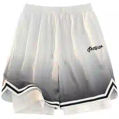 快鱼 美式复古简约基础学院风签名字体手绘印花宽松舒适百搭透气运动户外松紧中腰系带五分休闲短裤 男女同款