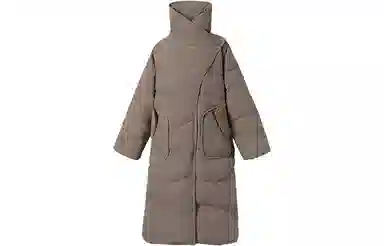 中国李宁 运动时尚系列 纯色中长款保暖羽绒服外套 冬季 女款 胡桃褐