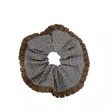 彤彤兔 韩式复古学院风棕色格子大肠小众气质后脑勺扎 布艺 发圈 女款