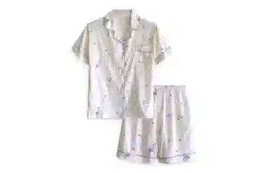 夏芬妍 卡通满印彩点小狗翻领云朵棉短袖短裤家居服可爱舒适休闲简约可外穿睡衣套装 女款 杏色